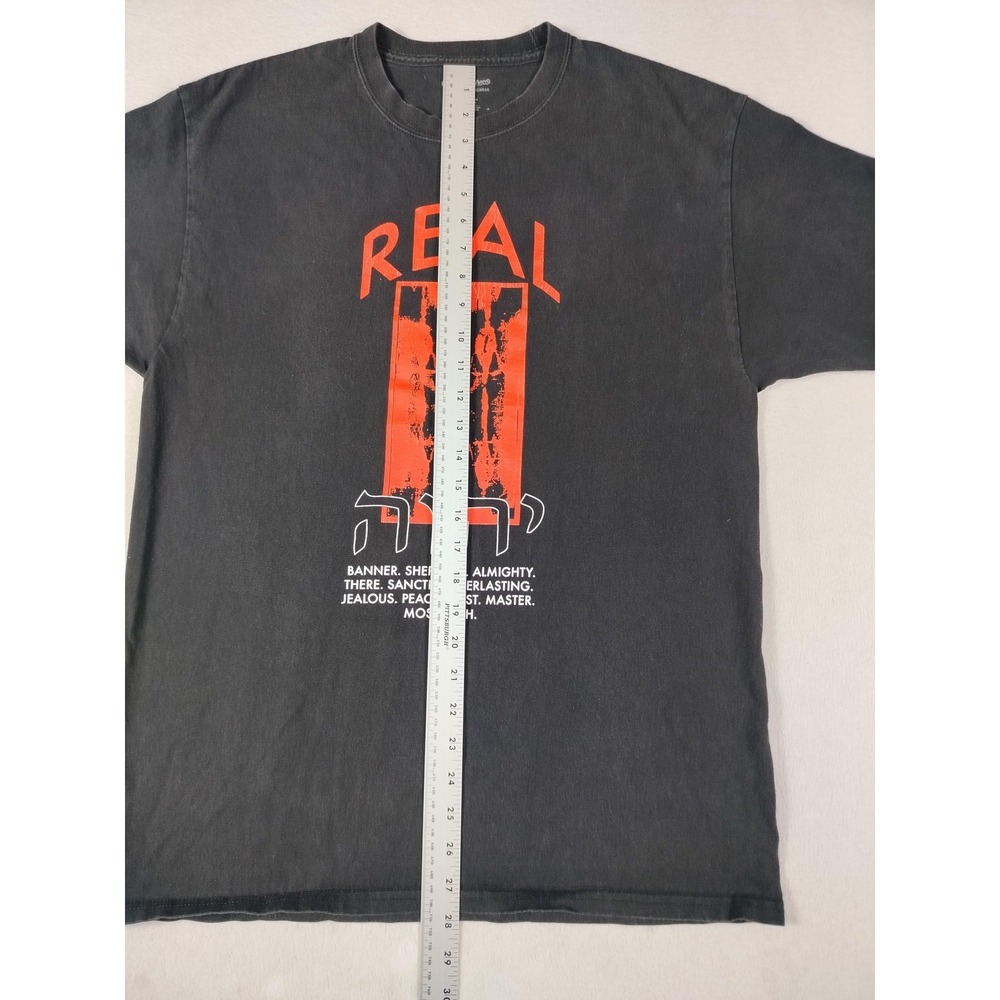 Champion Shirt Mens Large Black REAL SLAIN Religious Graphic Christian Tee - Picture 7 of 10